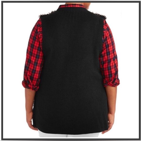 Terra & Sky Black sherpa sleeveless sweater vest sz 1X - Picture 6 of 9